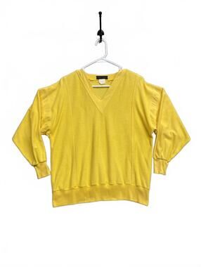 Vtg 70's 80's Garey Petites Yellow V-Neck Shirt W Petite Size 10 or 12 Tag Faded